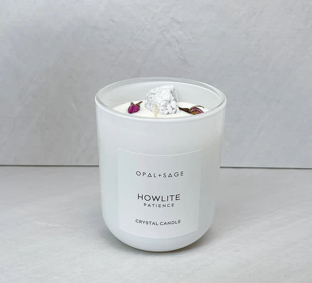 Opal + Sage Howlite crystal candle